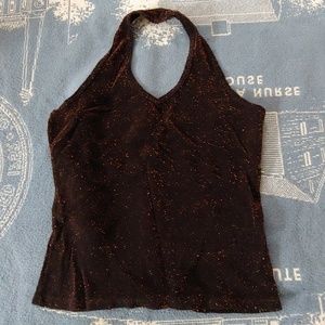Metallic thread halter top